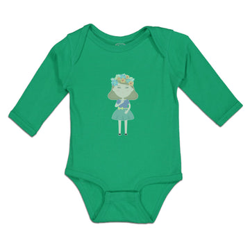 Long Sleeve Bodysuit Baby Beautiful Girl in Flower Wreath with Eyes Closed