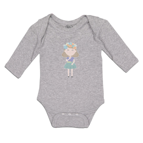 Long Sleeve Bodysuit Baby Beautiful Girl in Flower Wreath with Eyes Closed - Cute Rascals