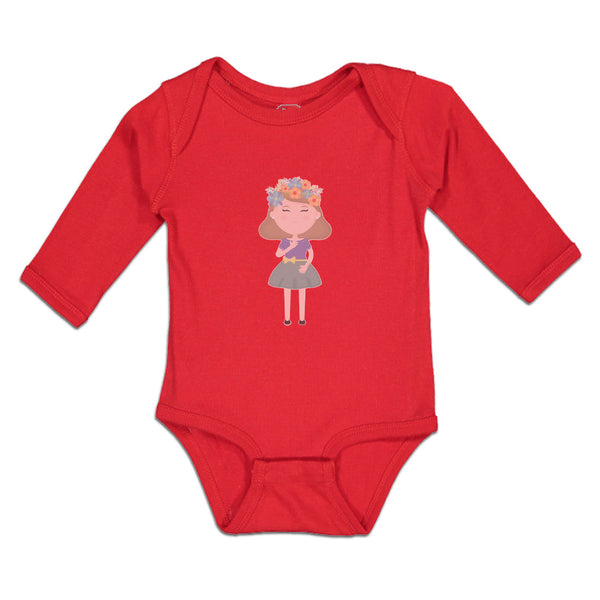 Long Sleeve Bodysuit Baby Beautiful Girl in Flower Wreath with Eyes Closed - Cute Rascals