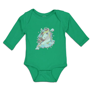 Long Sleeve Bodysuit Baby Beautiful Unicorn on Clouds with Stars Cotton