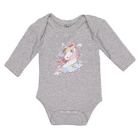 Long Sleeve Bodysuit Baby Beautiful Unicorn on Clouds with Stars Cotton - Cute Rascals