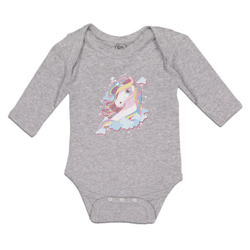 Long Sleeve Bodysuit Baby Beautiful Unicorn on Clouds with Stars Cotton