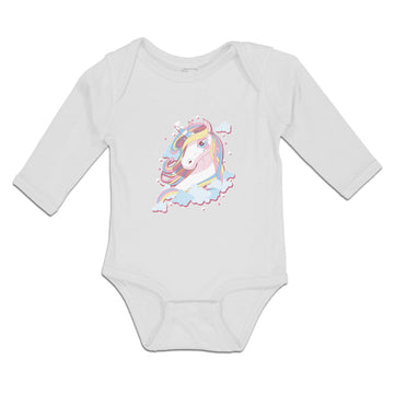 Long Sleeve Bodysuit Baby Beautiful Unicorn on Clouds with Stars Cotton