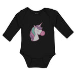 Long Sleeve Bodysuit Baby Lovely Cute Sleepy Unicorn with Closed Eyes Cotton