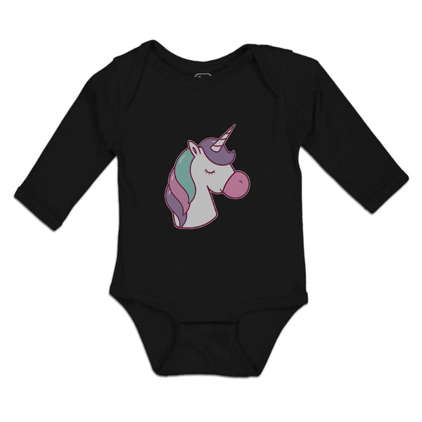 Long Sleeve Bodysuit Baby Lovely Cute Sleepy Unicorn with Closed Eyes Cotton