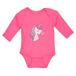 Long Sleeve Bodysuit Baby Lovely Cute Sleepy Unicorn with Closed Eyes Cotton