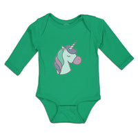 Long Sleeve Bodysuit Baby Lovely Cute Sleepy Unicorn with Closed Eyes Cotton