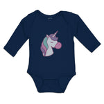 Long Sleeve Bodysuit Baby Lovely Cute Sleepy Unicorn with Closed Eyes Cotton