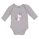 Long Sleeve Bodysuit Baby Lovely Cute Sleepy Unicorn with Closed Eyes Cotton