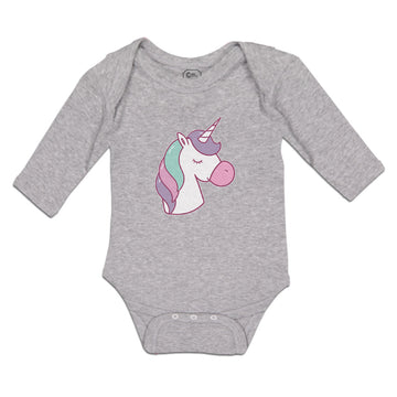 Long Sleeve Bodysuit Baby Lovely Cute Sleepy Unicorn with Closed Eyes Cotton