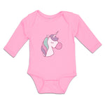Long Sleeve Bodysuit Baby Lovely Cute Sleepy Unicorn with Closed Eyes Cotton