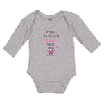 Long Sleeve Bodysuit Baby Owl Always Love You! Bird with Little Pink Hearts