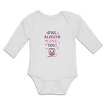 Long Sleeve Bodysuit Baby Owl Always Love You! Bird with Little Pink Hearts