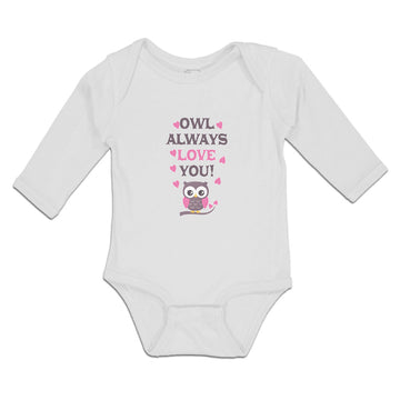 Long Sleeve Bodysuit Baby Owl Always Love You! Bird with Little Pink Hearts