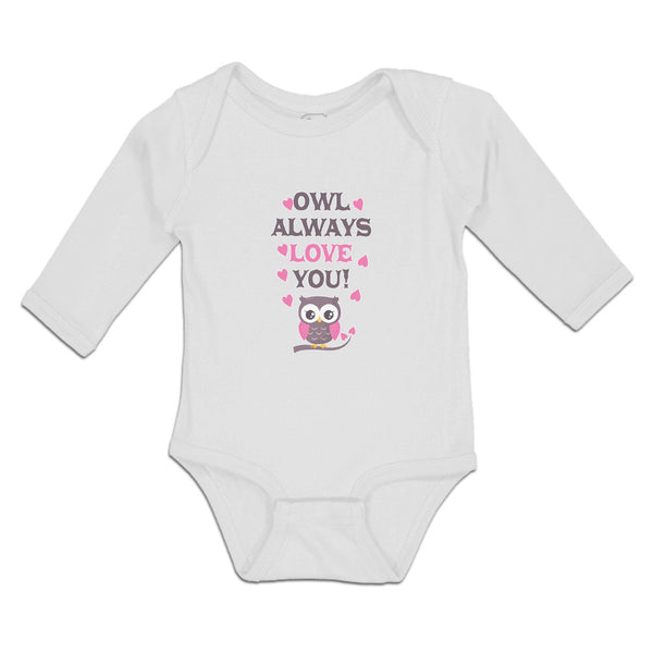 Long Sleeve Bodysuit Baby Owl Always Love You! Bird with Little Pink Hearts