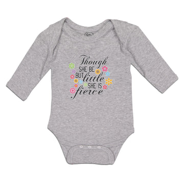 Long Sleeve Bodysuit Baby Though She but Little Fierce Flowers Design Cotton