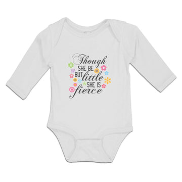 Long Sleeve Bodysuit Baby Though She but Little Fierce Flowers Design Cotton