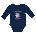 Long Sleeve Bodysuit Baby Magical Colorful Unicorn Squad with Eyes Closed Cotton