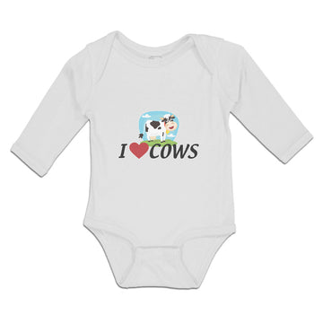 Long Sleeve Bodysuit Baby I Love Cows with Heart Domestic Animal Cotton