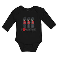 Long Sleeve Bodysuit Baby Security Guard with Guns and I Love London with Heart