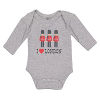 Long Sleeve Bodysuit Baby Security Guard with Guns and I Love London with Heart