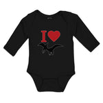 Long Sleeve Bodysuit Baby Flying Silhouette Pterodactyl Dinosaur Heart Cotton - Cute Rascals