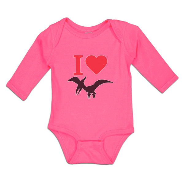 Long Sleeve Bodysuit Baby Flying Silhouette Pterodactyl Dinosaur Heart Cotton - Cute Rascals