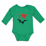 Long Sleeve Bodysuit Baby Flying Silhouette Pterodactyl Dinosaur Heart Cotton - Cute Rascals