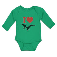 Long Sleeve Bodysuit Baby Flying Silhouette Pterodactyl Dinosaur Heart Cotton - Cute Rascals