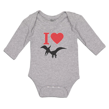 Long Sleeve Bodysuit Baby Flying Silhouette Pterodactyl Dinosaur Heart Cotton