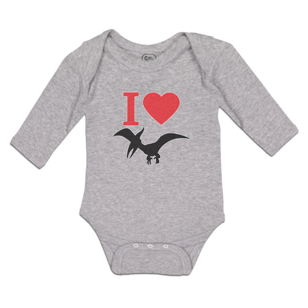 Long Sleeve Bodysuit Baby Flying Silhouette Pterodactyl Dinosaur Heart Cotton - Cute Rascals