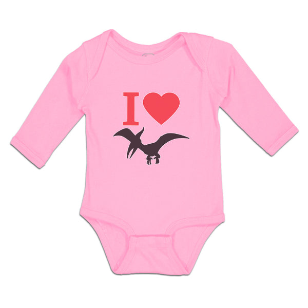 Long Sleeve Bodysuit Baby Flying Silhouette Pterodactyl Dinosaur Heart Cotton - Cute Rascals