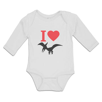 Long Sleeve Bodysuit Baby Flying Silhouette Pterodactyl Dinosaur Heart Cotton