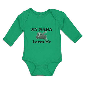 Long Sleeve Bodysuit Baby Nana Loves Lazy Sloth Sitting Looking Bored Cotton