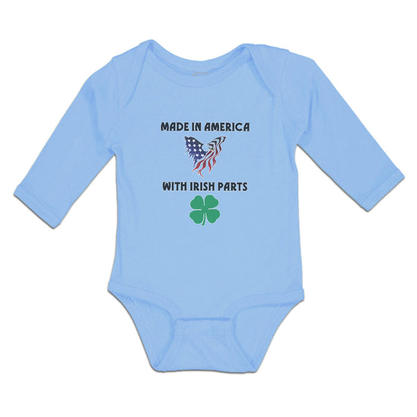 Long Sleeve Bodysuit Baby America Irish Parts Flag Usa Shamrock Leaf Cotton - Cute Rascals