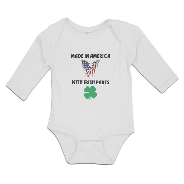 Long Sleeve Bodysuit Baby America Irish Parts Flag Usa Shamrock Leaf Cotton - Cute Rascals