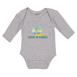 Long Sleeve Bodysuit Baby Made in Hawaii with Tropical Beach Background Cotton