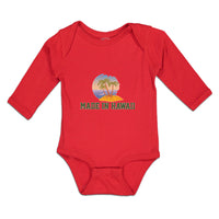 Long Sleeve Bodysuit Baby Made in Hawaii with Tropical Beach Background Cotton