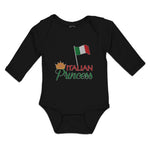 Long Sleeve Bodysuit Baby Italian Princess with National Flag and Prince Crown