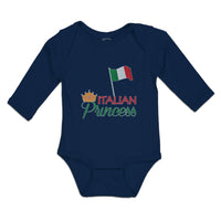 Long Sleeve Bodysuit Baby Italian Princess with National Flag and Prince Crown