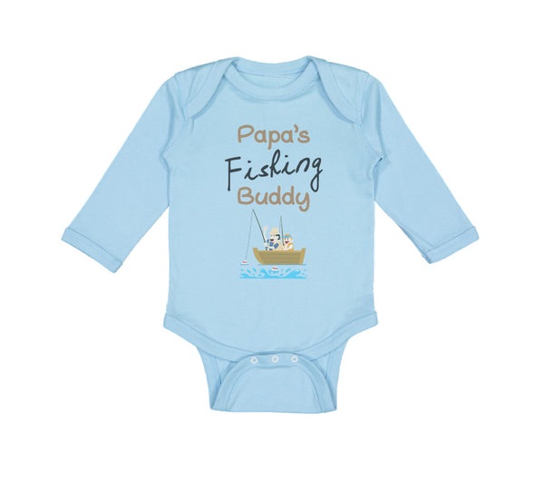 Long Sleeve Bodysuit Baby Papa's Fishing Buddy Dad Father's Day Cotton