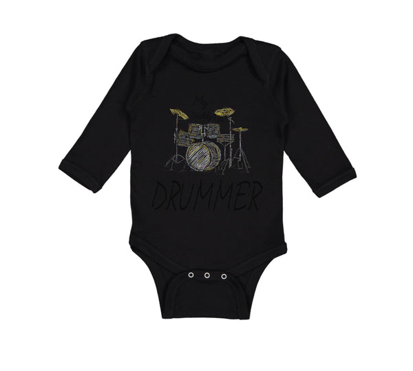 Long Sleeve Bodysuit Baby My Daddy's A Drummer Dad Father's Day Cotton