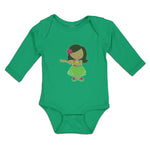 Long Sleeve Bodysuit Baby Cute Dancing Hawaiian Flower Skirt Grass Cotton - Cute Rascals