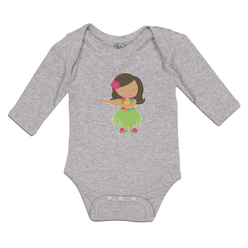 Long Sleeve Bodysuit Baby Cute Dancing Hawaiian Flower Skirt Grass Cotton