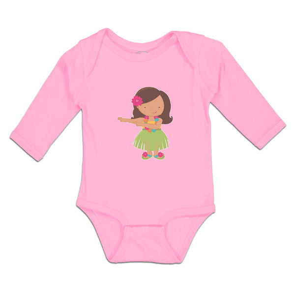 Long Sleeve Bodysuit Baby Cute Dancing Hawaiian Flower Skirt Grass Cotton - Cute Rascals