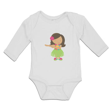 Long Sleeve Bodysuit Baby Cute Dancing Hawaiian Flower Skirt Grass Cotton