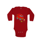 Long Sleeve Bodysuit Baby Red Fire Truck and Smiling Firefighter Trucks Cotton