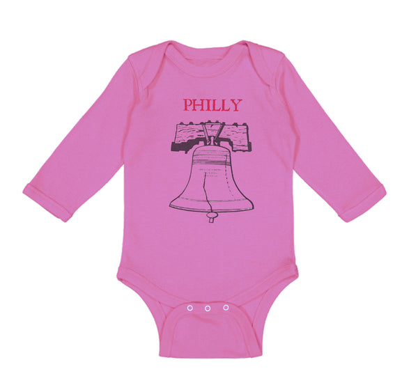 Long Sleeve Bodysuit Baby Liberty Bell with Red Text Philly Philadelphia Cotton