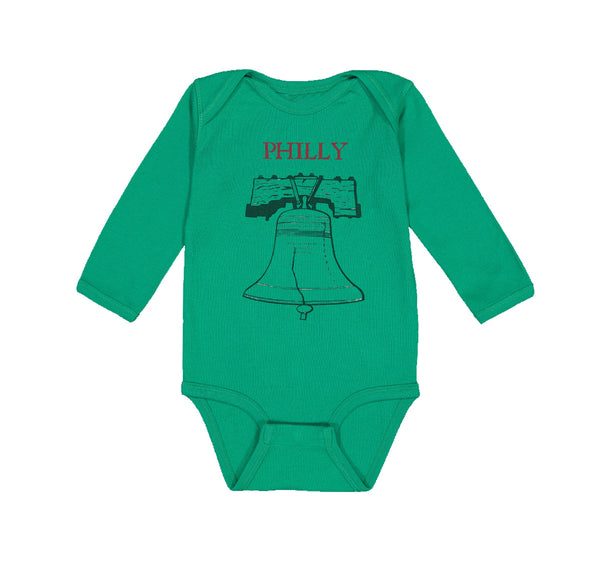 Long Sleeve Bodysuit Baby Liberty Bell with Red Text Philly Philadelphia Cotton