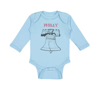 Long Sleeve Bodysuit Baby Liberty Bell with Red Text Philly Philadelphia Cotton